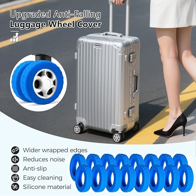 16 Pcs Upgrade Luggage Wheel Covers,Silicone Luggage Wheel Cover, 2-2.4 inches Carry-On Suitcases or Office Chair Caster,Scratch-Resistant and Noise-reducing design,Essential Travel Accessories(blue)