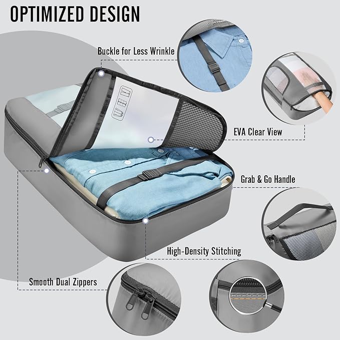 Veken 10 Set Packing Cubes for Travel Essential, Suitcase Organizer Bags in 4 Sizes, Carry-On Luggage Accessories with Large Laundry & Hanging Toiletry Bag, Must-Have for Airplane, Road Trip & Camping