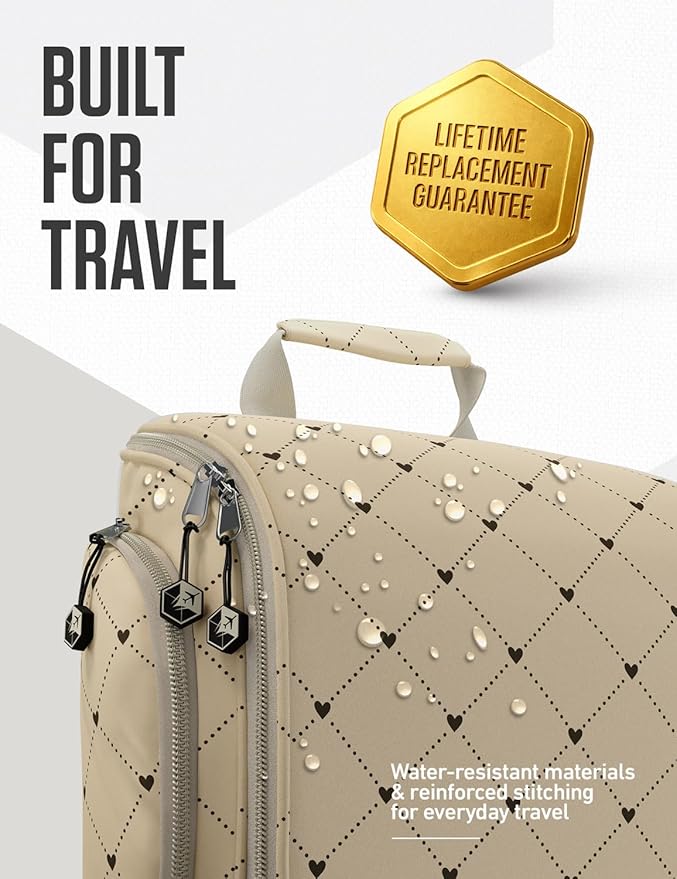 VENTURE 4TH Hanging Travel Toiletry Bag for Women & Men – Large Toiletry Organizer with 17 Compartments, Removable TSA Pouch, Travel Wash Bag for Toiletries, Makeup & Shaving Kit (Beige Diamonds)
