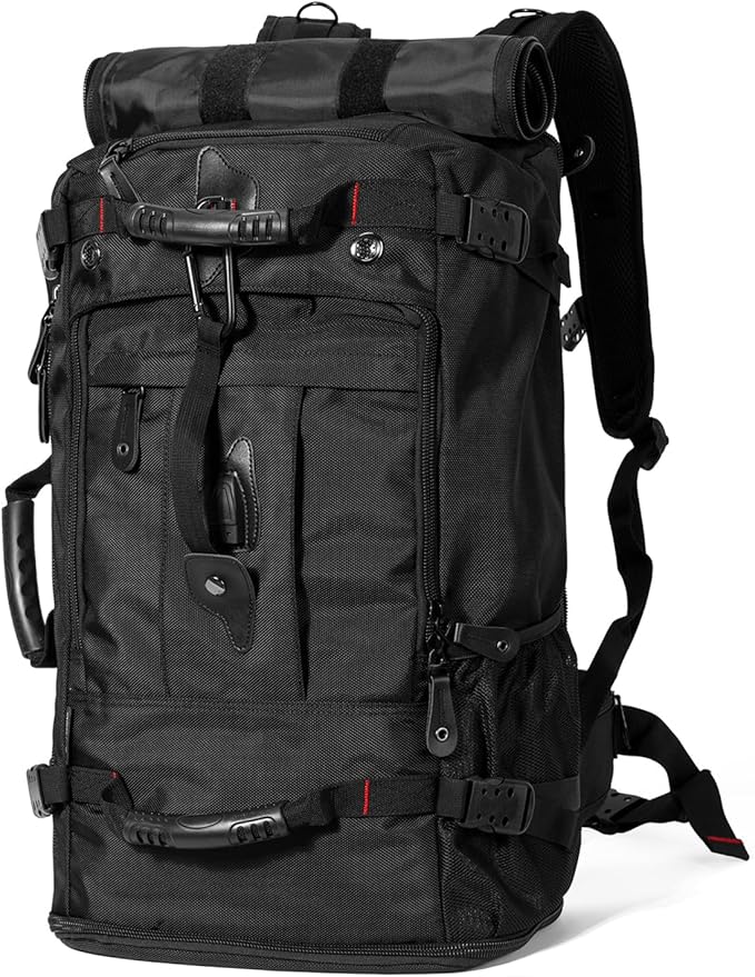 Large Capacity For Travel Hiking Sports Carry On Backpack Durable Convertible Duffle Bag Laptop airplane (BLack, 45L-Normal)