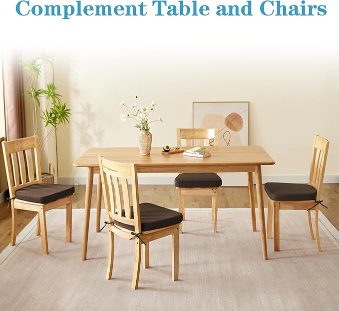 Chair Cushions for Dining Chairs Set of 6, Non Slip Kitchen Chair Pads, 17" x 16" x 2", Indoor Dining Chair Cushions with Ties, D-Shaped Seat Cushions for Kitchen Chairs, Brown