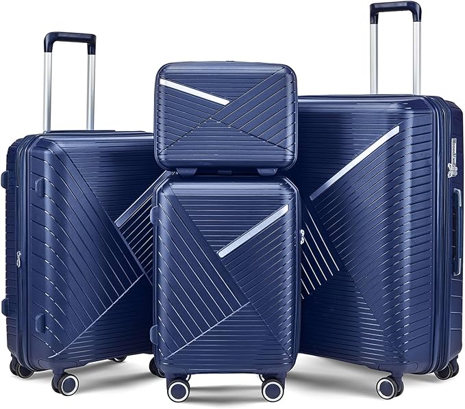 4 Piece Expandable Hardshell Pink Luggage Sets with Spinner Wheels, Lightweight Travel Suitcase Set with TSA Locks, 20 inch Carry On for Women (Navy Blue, 4 Piece Set)