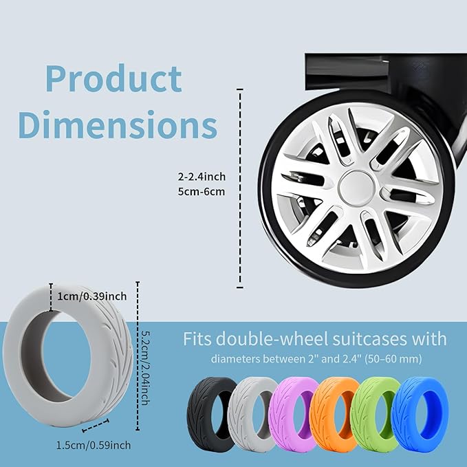 10Pcs Luggage Covers Silicone Silent Suitcase Protector for Luggage Office Chair Caste Upgraded Wear-Resistant Anti-Noise Shock Absorption Suitcase Wheel Covers Accessories for Travel Grey