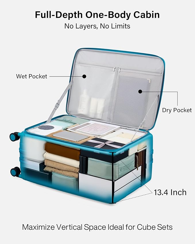 Hanke Hardside Expandable Large Checked Luggage, 28 Inch Top Opening Trunk Luggages with Spinner Wheels, All-PC Hard Shell Suitcase, Lightweight TSA Approved (Caribbean Blue, 120L)
