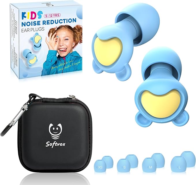 Kids Ear Protection Kids Ear Plugs (6-12yrs) - Reusable Everyday Noise Relief for Child Adult with Small Ear Canal, for Focus, Anxiety, Stress, School, Home, Playtime –26 dB Noise Reduction Earplugs