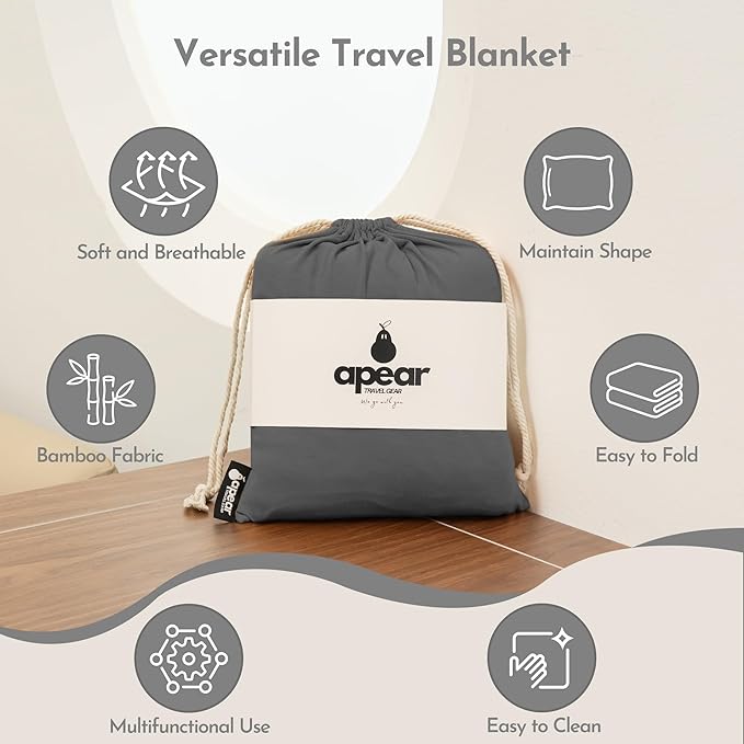 16-in-1 Compact Travel Blanket with Bag – Reversible, Ultra Soft Bamboo Airplane Blanket with Hidden Pocket – Packable for Flights & Travel Essentials (Semi-Weighted, Double Layer)
