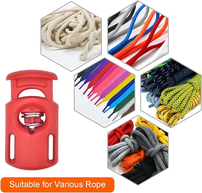 CooBigo 10 Pack Plastic Spring Cord Locks for Drawstring Paracord, Cord Stopper Toggle Clasps for Sweatpants Hoodie Gloves Hats Swim Goggles String Clip Elastic Shoeslace String Lock Red