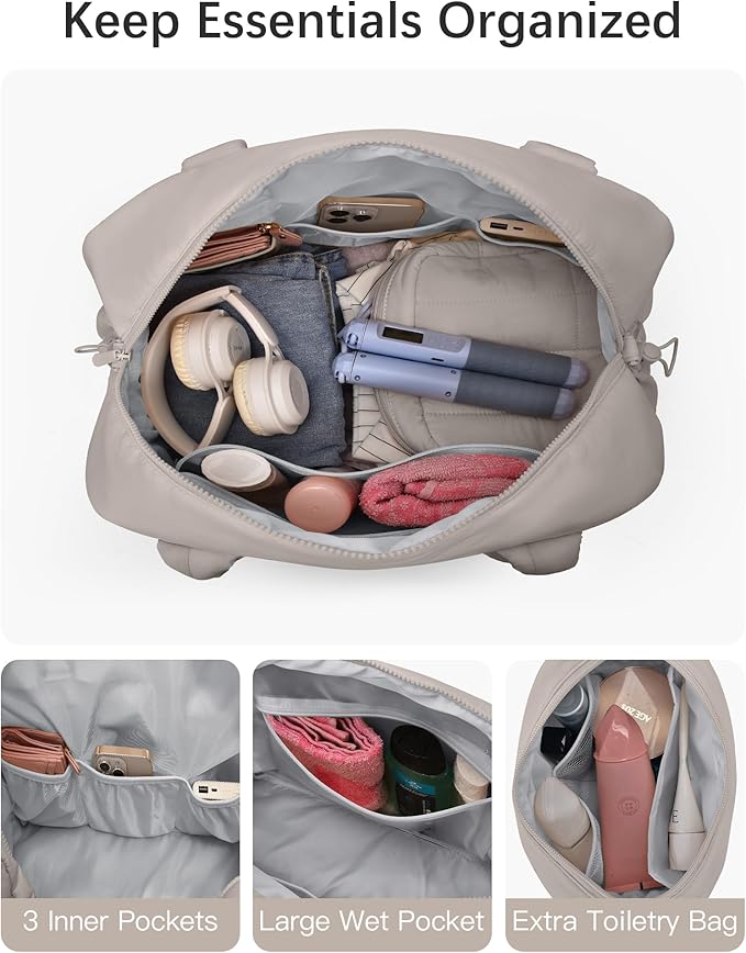 oscaurt Gym Bag for Women Lightweight Duffle Bag for Travel with Toiletry Pouch Water Resistant Carry On Weekender Overnight Duffel