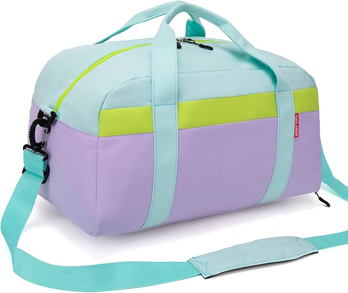 HawLander Kids Duffle Bag for Boys or Girls, Fit Sports Practice, or Overnight Travel Weekend (Light Green)