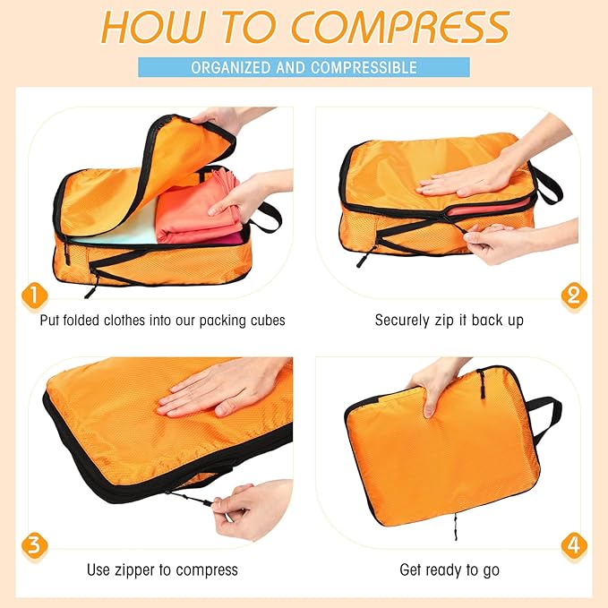 5 Pack Compression Packing Cubes for Travel Space Saving Cubes Luggage Organizer for Suitcase(Pastel,Mixed)