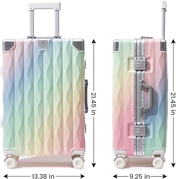 20 Inch Carry On Luggage with Spinner Wheels,Aluminum Frame PC Hard Shell Suitcase with USB Port,Lightweight Travel Luggage Airline Approved for Men Women, Colorful