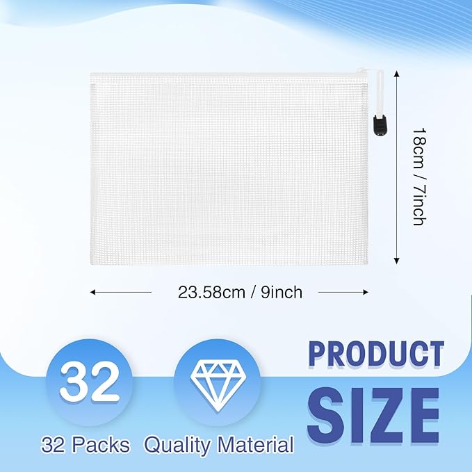 Jetec 32 Pcs Mesh Zipper Bags Toy Storage Bikini Organizer Bag Bolsas Para Guardar Trajes De Bano Waterproof Zipper Reusable Pouch Puzzle Multipurpose for Storage Office(White,9 x 7 Inch)