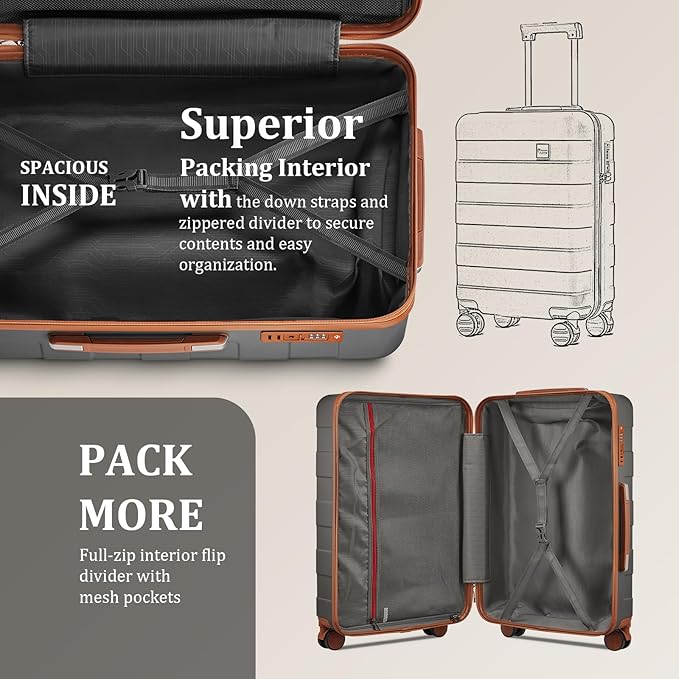 imiomo 3 Piece Luggage Sets,Suitcase with Spinner Wheels,Luggage Set Clearance for Women, Lightweight Rolling Hardside Travel Luggage with TSA Lock (Large Luggage 28IN, Grey)