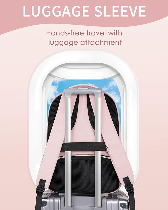 MATEIN Pink Laptop Backpack, 17 Inch TSA Approved Travel Carry On Backpack for Women, Large Work Compuer Bag with Charging Hole & Luggage Strap, Water Resistant Anti Theft College Nurse Bag