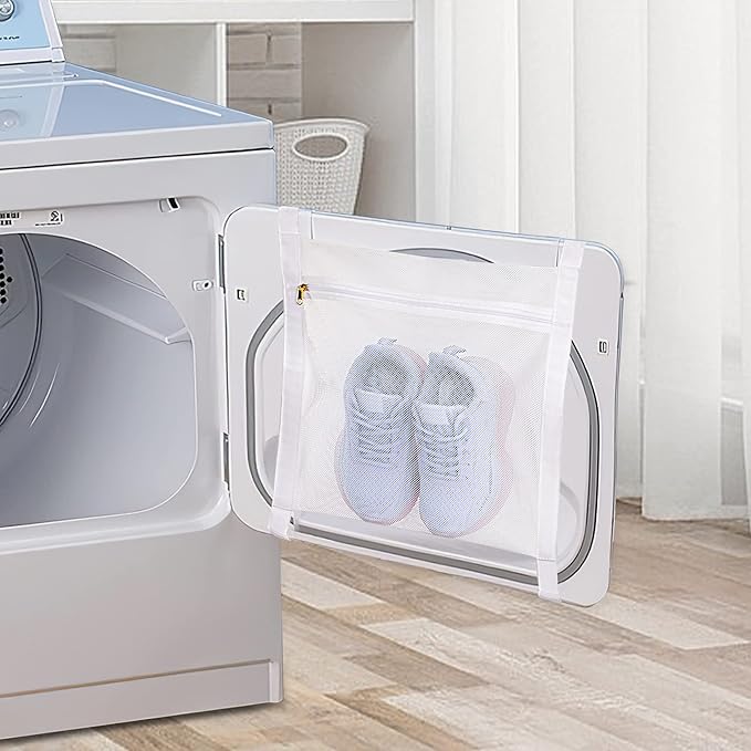 Sneaker Wash & Dry Net Bag for Dryer,15.7x13.8 Inch Large HoneyComber Mesh Bags with Zipper and Strap for Shoes, Clothing, Laundry Reused Bag Tool (Large) (white)