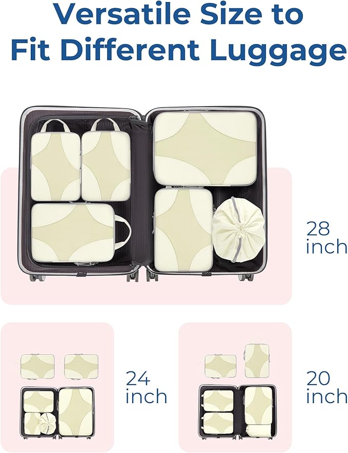 BAGSMART Compression Packing Cubes for Travel, Compressible Luggage Organizer for Cruise Ship, Lightweight Travel Essentials 6-Pack 1L+2M+2S+1Shoe Bag