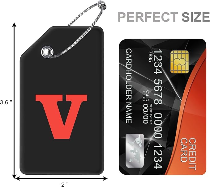 Gostwo 8 Pack Luggage Tags for Suitcases, 26 Initial Letter Travel Luggage Baggage Identification Labels ID Tags Fully Bendable Tags with Stainless Steel Loop (Letter G, Black)