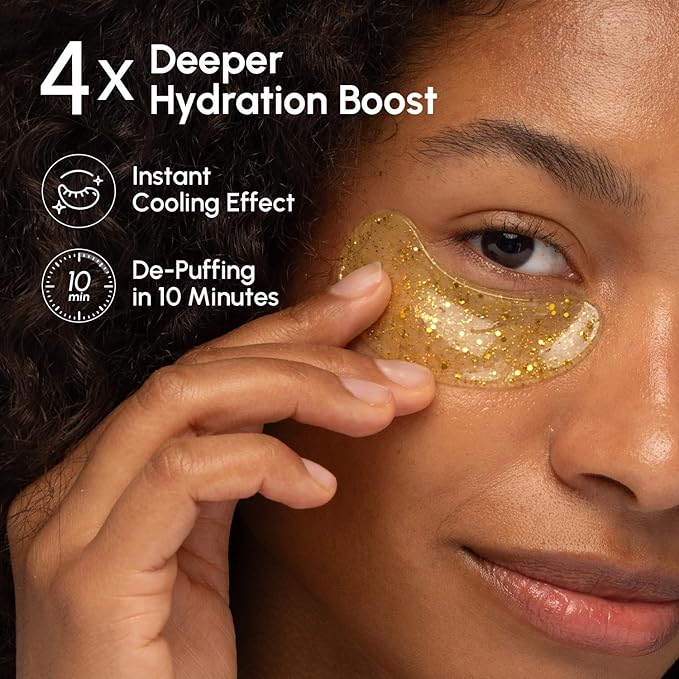 MAREE 24k Gold Glow Under Eye Gels for Dark Circles and Puffiness - Cooling Collagen & Hyaluronic Acid Skincare Gel Pads - Gold Eye Patches for Puffy Eyes and Dark Circles - Under Eye Masks
