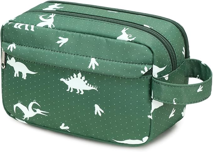 CAMTOP Travel Toiletry Bag for Kids Cute Toiletry Bags for Boys Girls Waterproof for Toiletries Accessories Bathroom Stuff (Green Dinosaur)