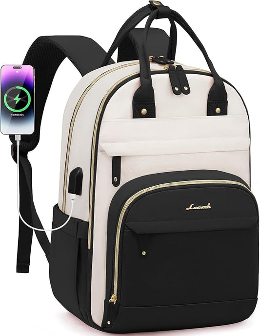 LOVEVOOK Backpack for Women,Laptop Backpack Women,Fits 17 Inch Laptop Bag,School Backpacks,Fashion Travel Work Anti-theft Bag,Waterproof Business Computer College Backpack Purse,Black-Off-white