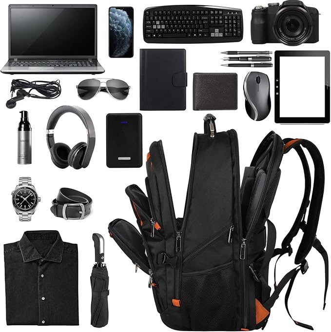 Mogplof 18.4 Laptop Backpack Women Men, 55L-60L Flight Approved Extra Large Travel Backpack RFID Anti Theft and TSA Friendly Backpack, Water Resistant College School Heavy Duty, Orange
