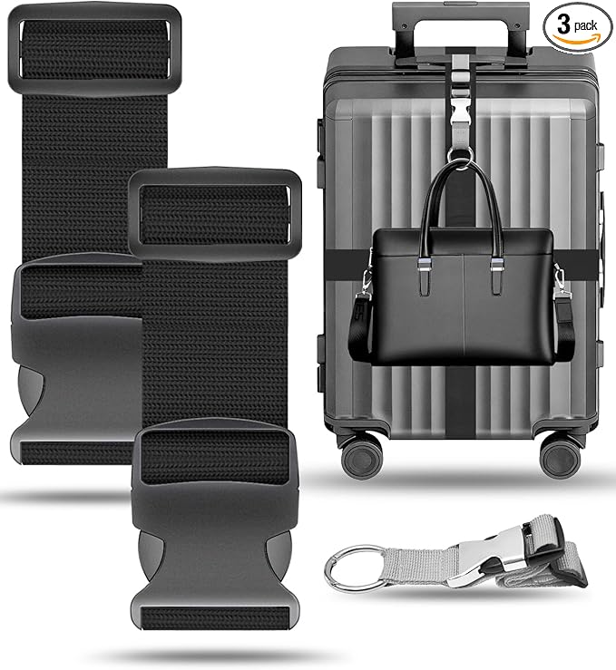 BILIONE 2 Pack Luggage Straps for Suitcases Adjustable Bright Nylon Belt to Identify, with Add A Bag Strap, Travel Essentials for Air Flying