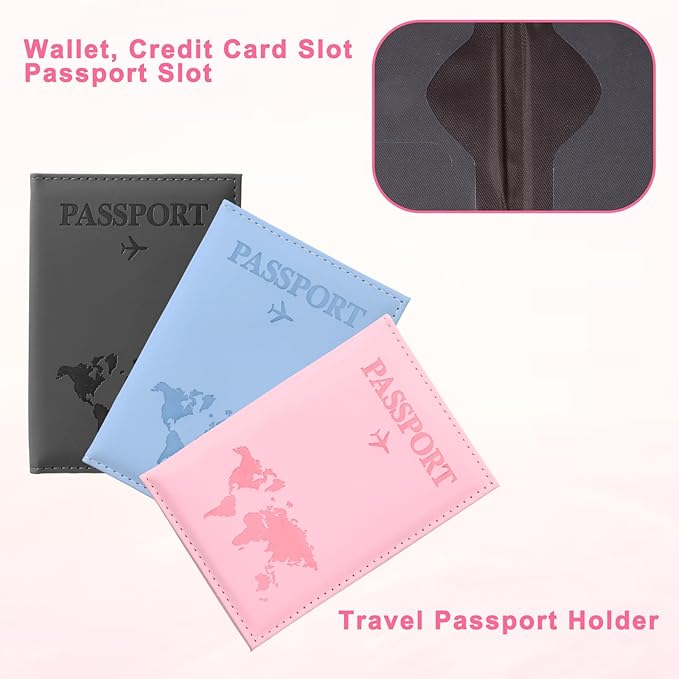 3 Pack Passport Covers, Passport Holder for Travel PU Leather Passports Wallet Cover Case for Women and Men Travel Essentials Accessories