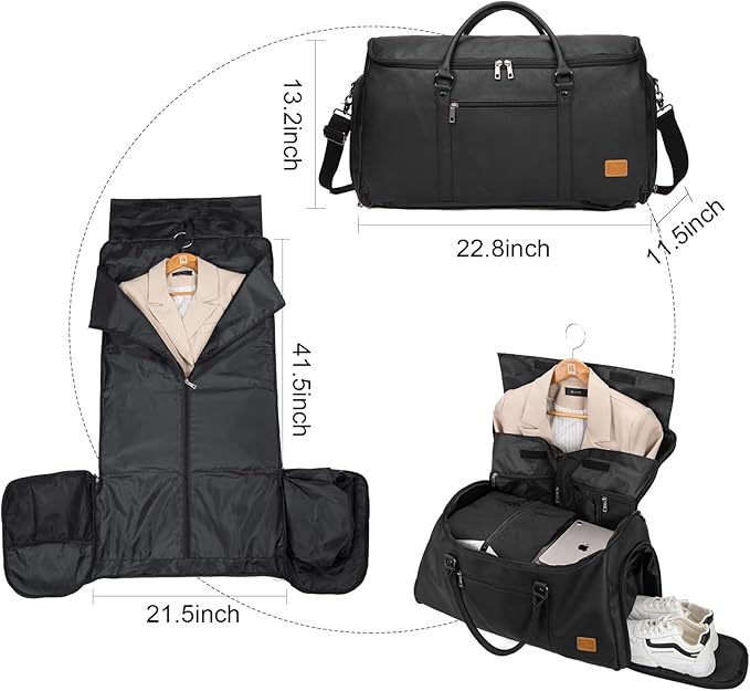 seyfocnia Garment Bags for Travel, Carry On Garment Bag Backpack, Convertible Garment Duffle Bag for Men Women, 4 in 1 Hanging Dress Suitcase Suit Travel Bag