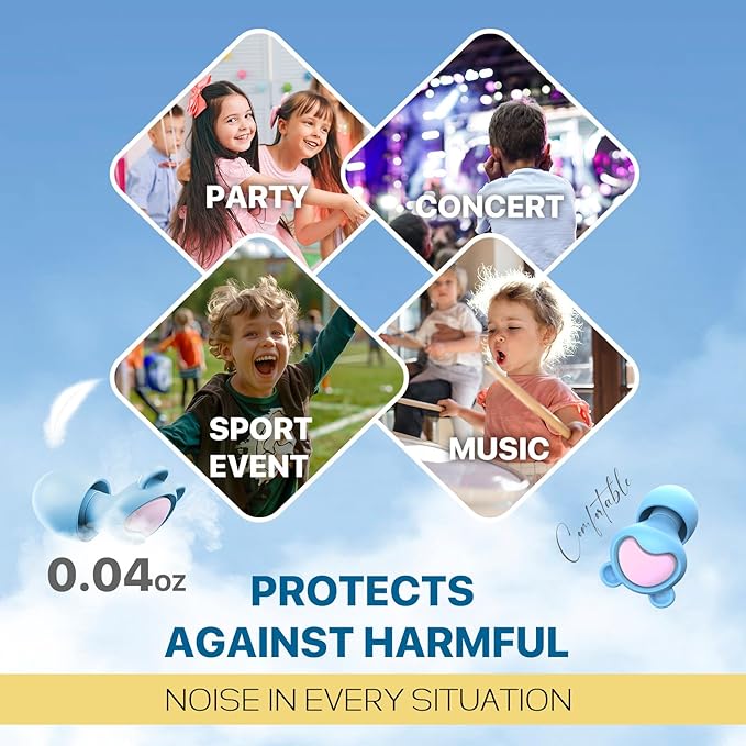 Kids Earplugs (6-12 yrs), Noise Reduction for Child/Adult with Small Ear-Canal, Noise Sensitivity Ear Plugs for Home, School, Playtime & Beyond, 8 Tips in XS/S/M/L - 26dB Ear Protection