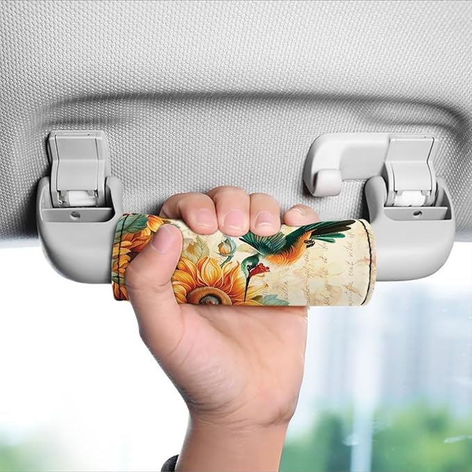 BIGCARJOB Hummingbird Sunflower Luggage Handle Wraps for Suitcase Set of 2 Pcs Cute Luggage Tags Travel Accessories Door Handle Protection Sleeve Covers,Car Grab Handle Wraps
