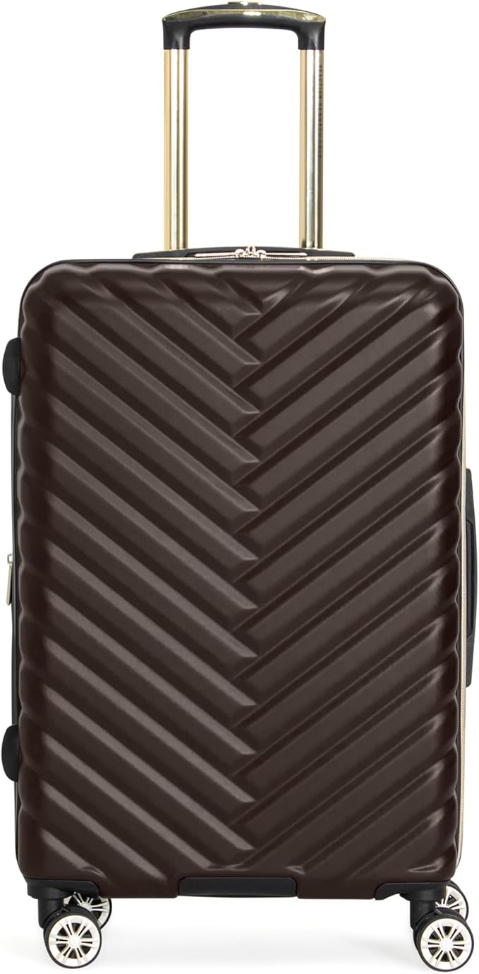Kenneth Cole REACTION Madison Square Lightweight Hardside Chevron Expandable Spinner Luggage, Chocolate Brown, 24-Inch Checked