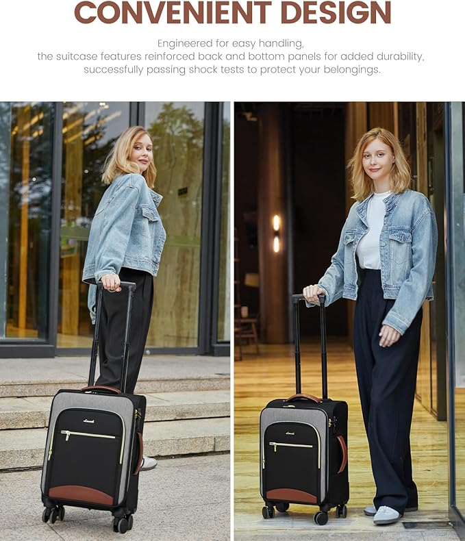 LOVEVOOK Carry On Luggage 22x14x9 Airline Approved, 20 Inch Softside Suitcases with Wheels, Lightweight Spinner Carry on Suitcase with TSA Lock, Water-Resistant Large Capacity Luggage for Travel