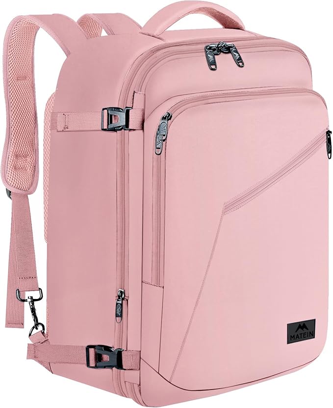 MATEIN Womens Travel Backpack, Extra Large Carryon Backpack Fits Overhead Bin, Cute Weekender Daypack for Travel on Airplane, Traveling Accessories for Women, Pink