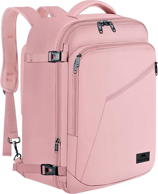 MATEIN Womens Travel Backpack, Extra Large Carryon Backpack Fits Overhead Bin, Cute Weekender Daypack for Travel on Airplane, Traveling Accessories for Women, Pink