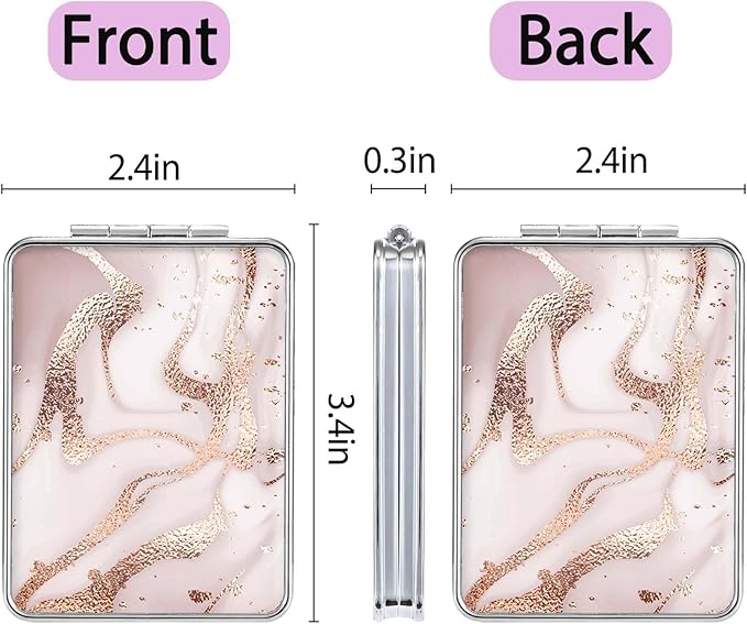 Pocket Mirror, Small Travel Mirror with Magnification, Portable Double-Sided Magnifying Cosmetic Mirror for Daily (Golden Marble)