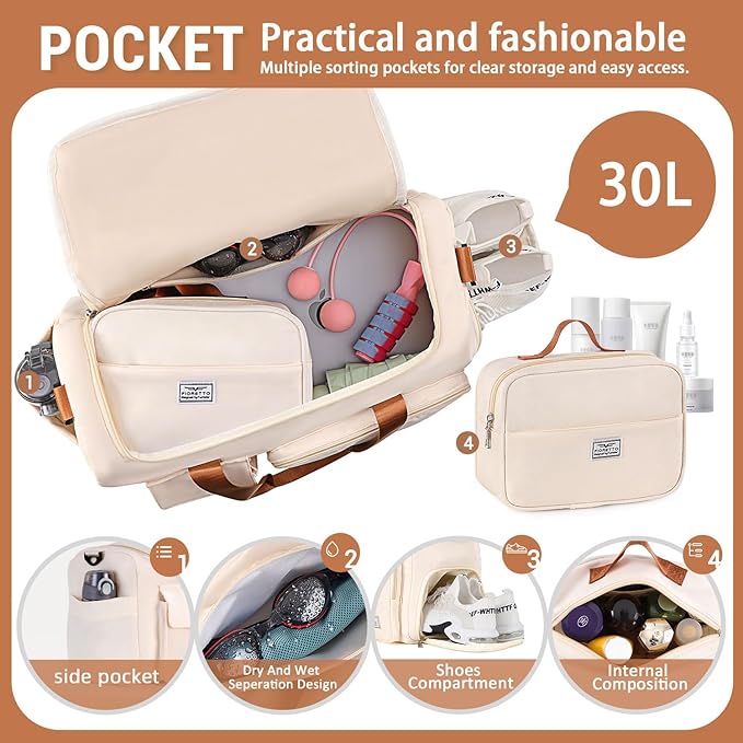 FIORETTO Women's Gym Duffle Bag with Shoes Compartment, 30L Capacity, Ideal for Travel, Gym, Sports, Duffel, Weekender