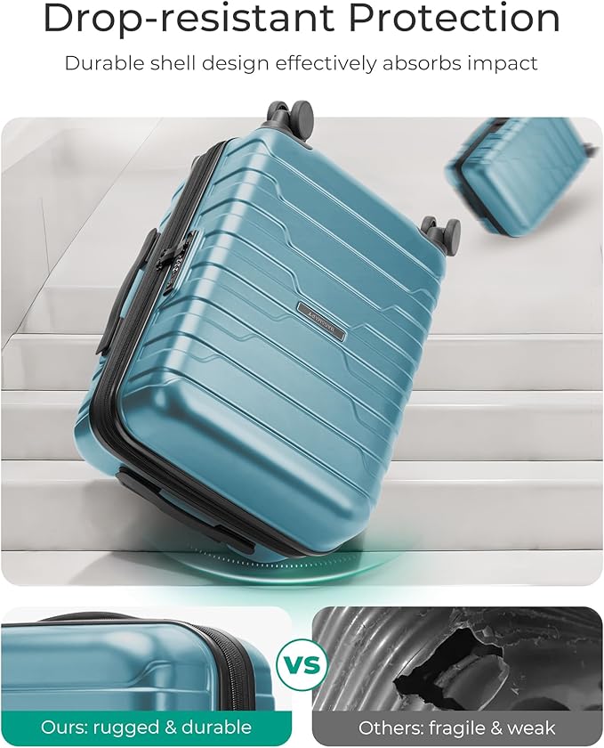 BAGSMART Carry On Luggage 22x14x9 Airline Approved with Spinner Wheels,Lightweight 20 Inch Luggage with TSA Lock,Expandable Hard Shell Carry On Suitcases for Men Women,Teal Blue