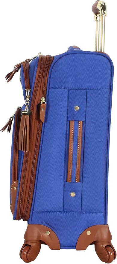 steve madden Designer Luggage Collection - Lightweight Softside Expandable Suitcase for Men & Women - Durable 20 Inch Carry On Bag with 4-Rolling Spinner Wheels, Global Blue, 20in, Spinner