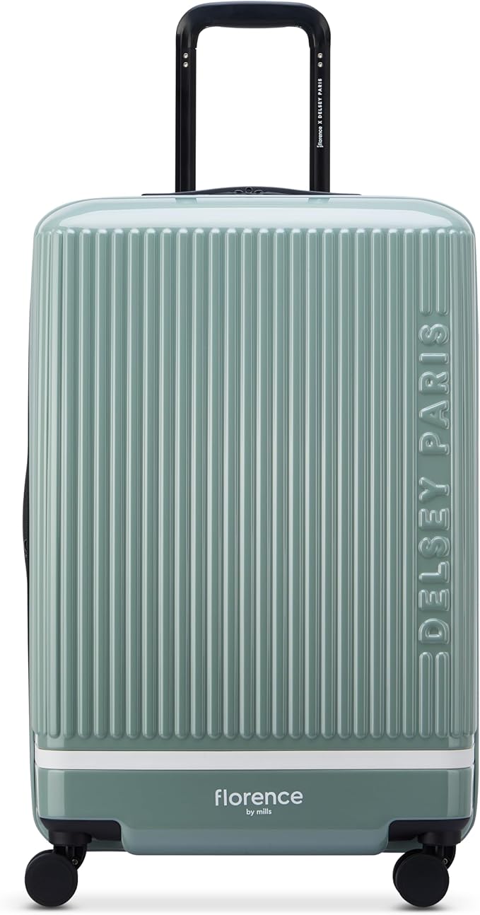 florence by mills Spin Me Away Hardside Expandable Luggage with Spinner Wheels, Sage Green, Checked-Medium 24 Inch