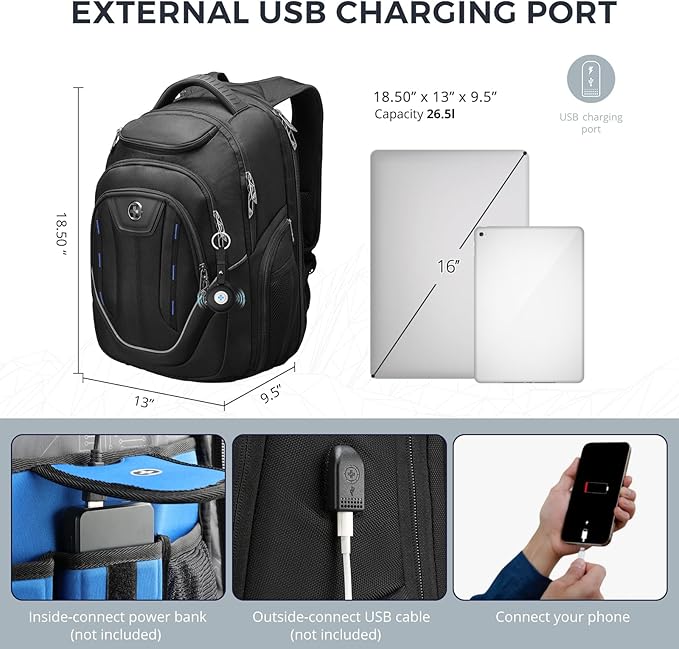 Swissdigital Design TSA Business Laptop Backpack For Men with Apple Find My,Travel Backpack With USB Charging Port,RFID Pockets Presents For Men Fits 15.6 Inch Computer | J16BT9508F-1