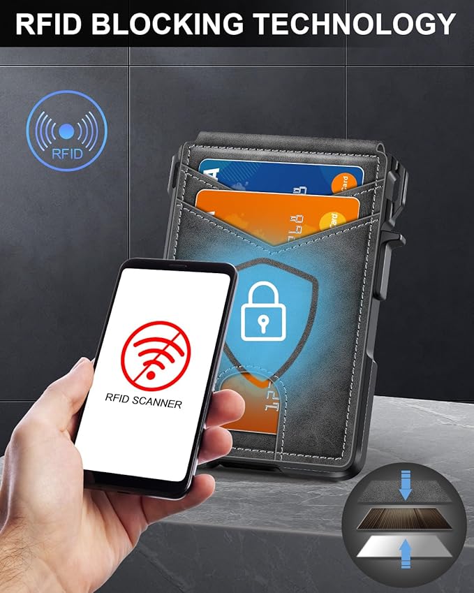 ZALVEX Wallet for Men, Mens Minimalist Wallet 9-13 Cards, Slim Compact Wallet with Money Clip & ID Window, RFID Blocking Smart Pop Up Card Wallet, Metal Aluminum Credit Card Holder Bifold Wallet