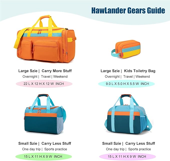 HawLander Kids Duffle Bag for Boys or Girls, Fit Sports Practice, or Overnight Travel Weekend (Orange)