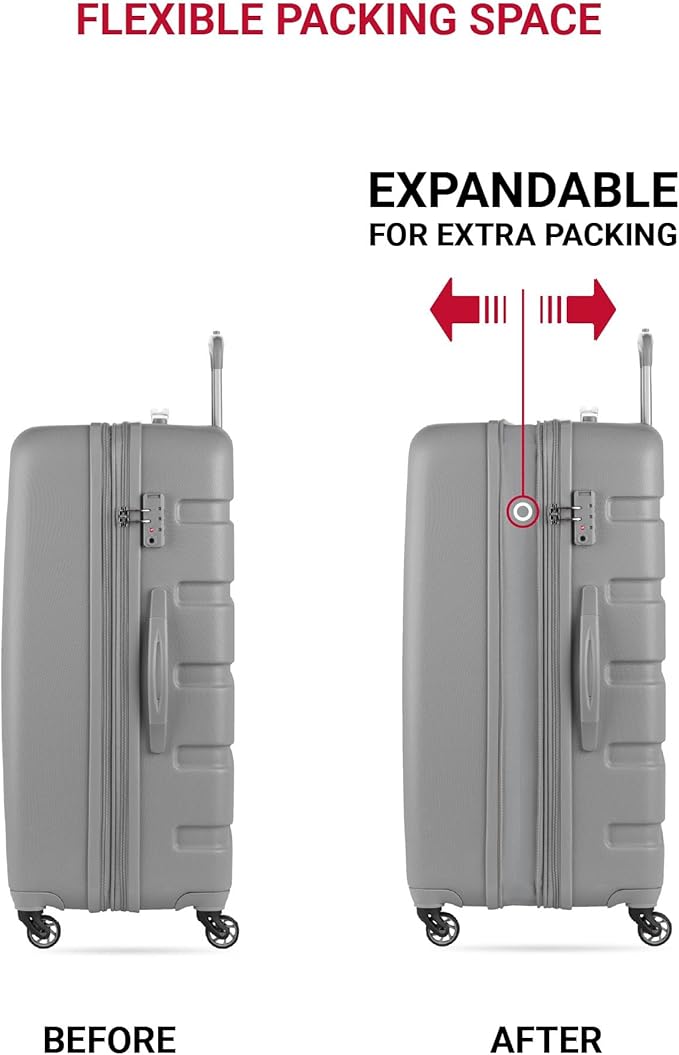 SwissGear 7366 Signature Hardside Expandable Luggage with Spinner Wheels, TSA Lock, Cup-Holder, Grey, 2-Piece Set (19/27)