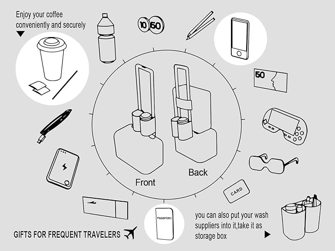 riemot Luggage Travel Cup Tablet Holder - Hold Books Passports Tickets Water Bottles - Fits Roll on Suitcase Handles - Gifts for Flight Attendants Travelers Accessories Grey
