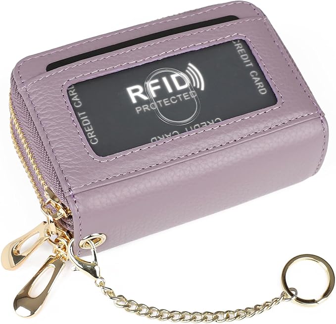 imeetu RFID Credit Card Holder, Small Leather Zipper Card Case Wallet for Women
