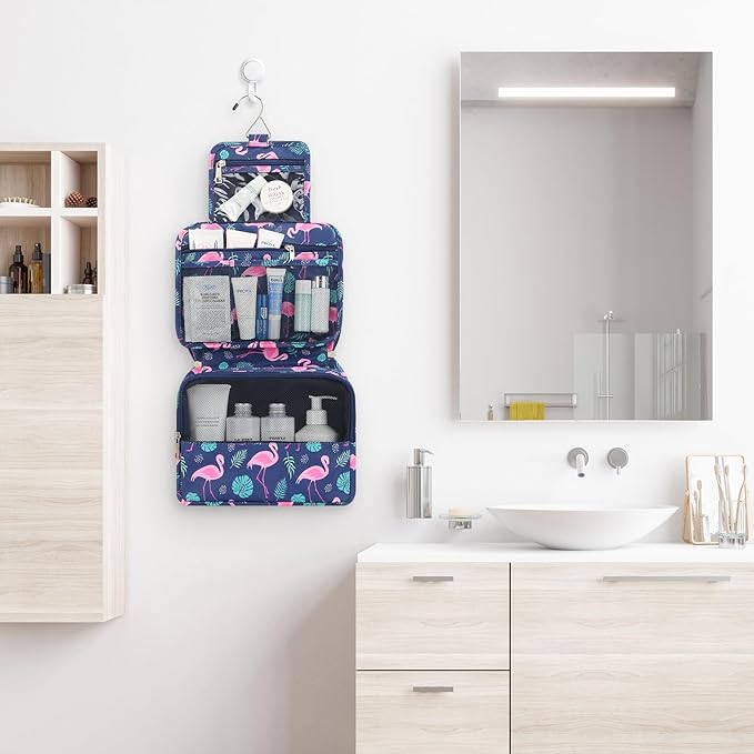 Mossio Hanging Toiletry Bag with Sturdy Hook - Large Portable Cosmetic Makeup Travel Organizer for Men & Women