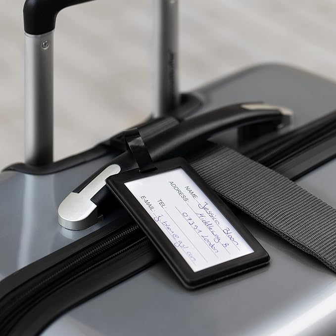 Navaris Suitcase Strap with Lock - Cross Case Baggage Belt with Combination Lock and Luggage Tag for Suitcases, Cabin Cases, Travel Bags - Black