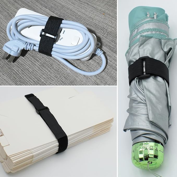 YiwerDer 1"x20FT Hook and Loop Straps, with 30 Plastic Buckles, Adjustable Fastening Cable Straps, Cut-to-Length Cinch Strap, Reusable Nylon Securing Cord Ties for Organizer or Storage - Black
