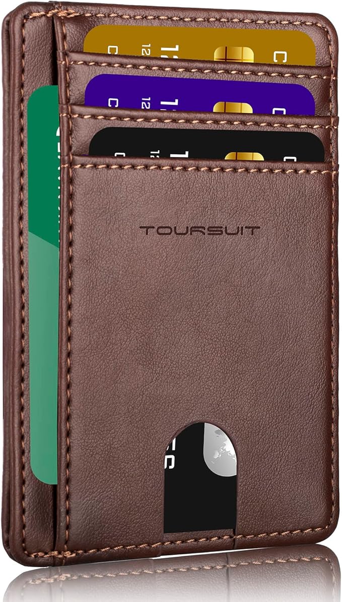 TOURSUIT Travel Minimalist Slim Front Pocket Wallet for Men Women, RFID Blocking Credit Card Holder Case (Coffee)