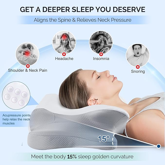 Memory Foam Pillows for Neck Support,Cooling Ergonomic Dual-Sided Orthopedic Neck Cervical Pillow with Ice Silk Pillowcase, Breathable Contour Pillow for Side, Back, Stomach Sleepers